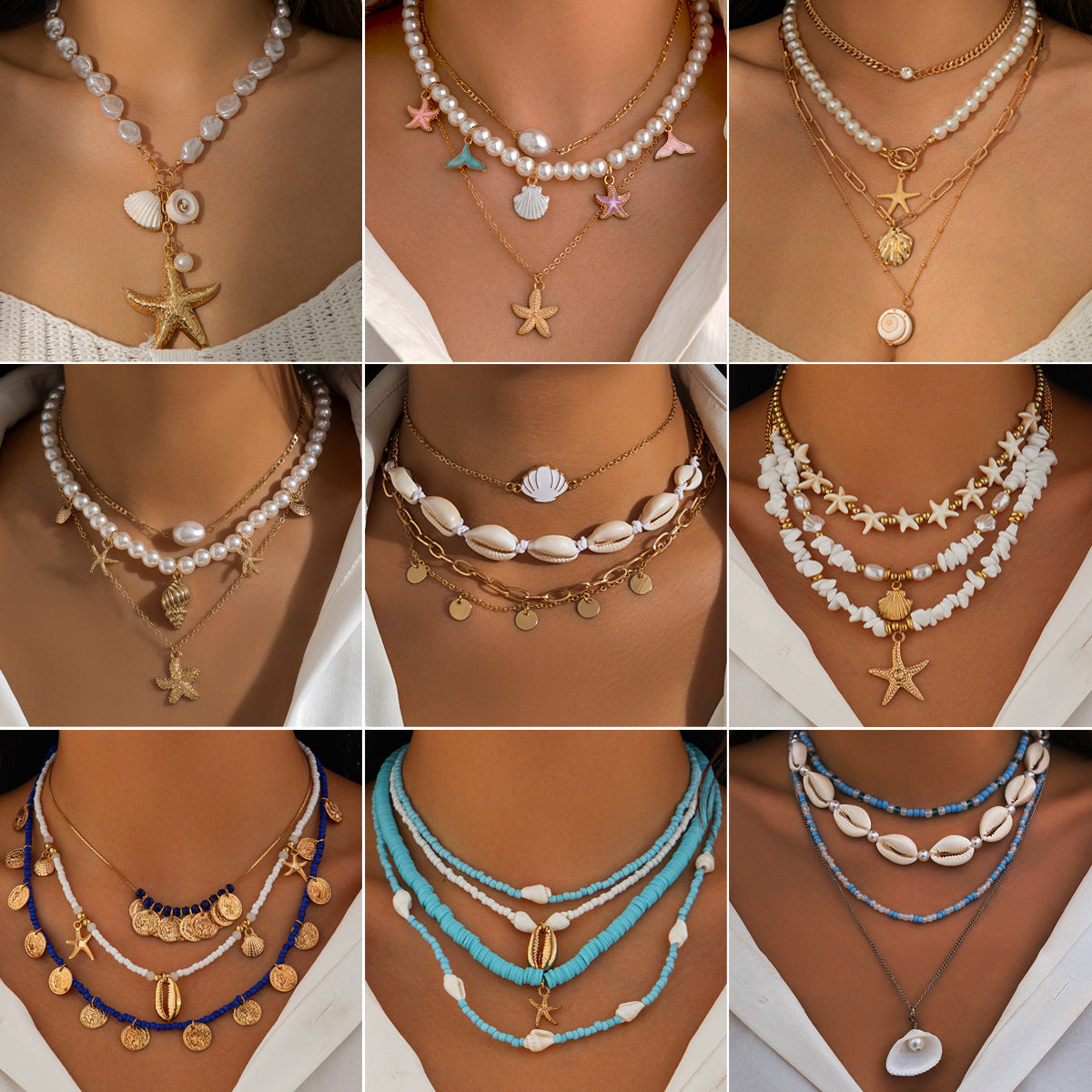 Beach Starfish Bead Necklace Vintage Pearl-Like Pendant
