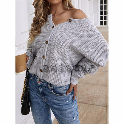 Two-Sided Knit Sweater Temperament Commuting Loose Solid Color Sweater Women'S Jacket Cardigan