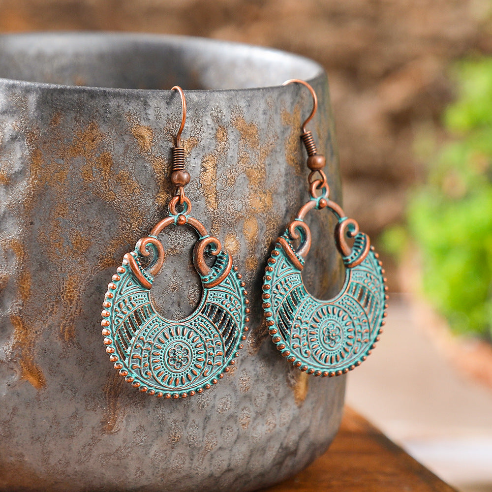 Bohemian Style Geometric Turquoise Tassel Earrings Set