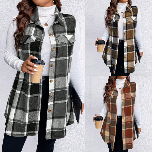 Checkered Sleeveless Vest Casual Loose Women's Coat