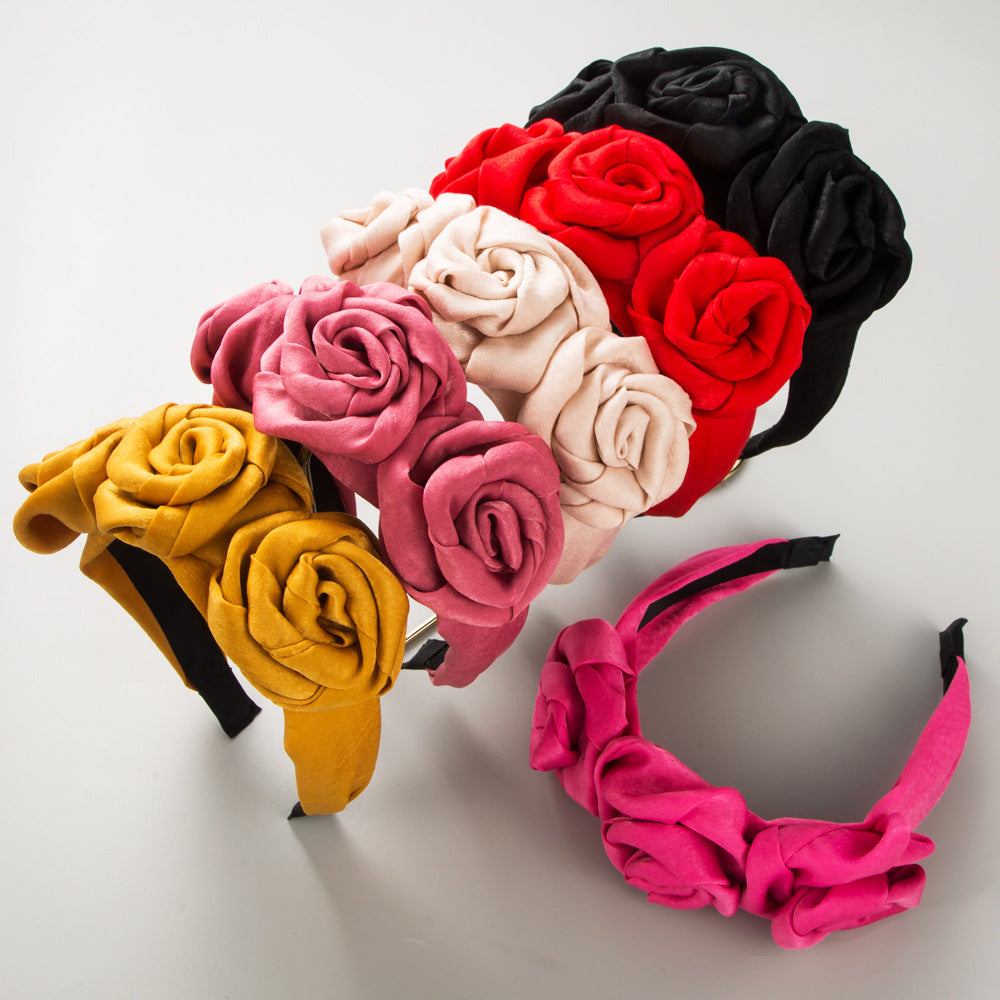 Handmade Rose Fabric Headband Vintage Floral Hair Accessory