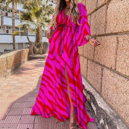 Elegant Floral Maxi Dress with Bow Tie Detail