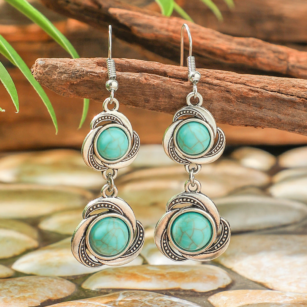 Turquoise Geometric Earrings Vintage Ethnic Style Zinc Alloy