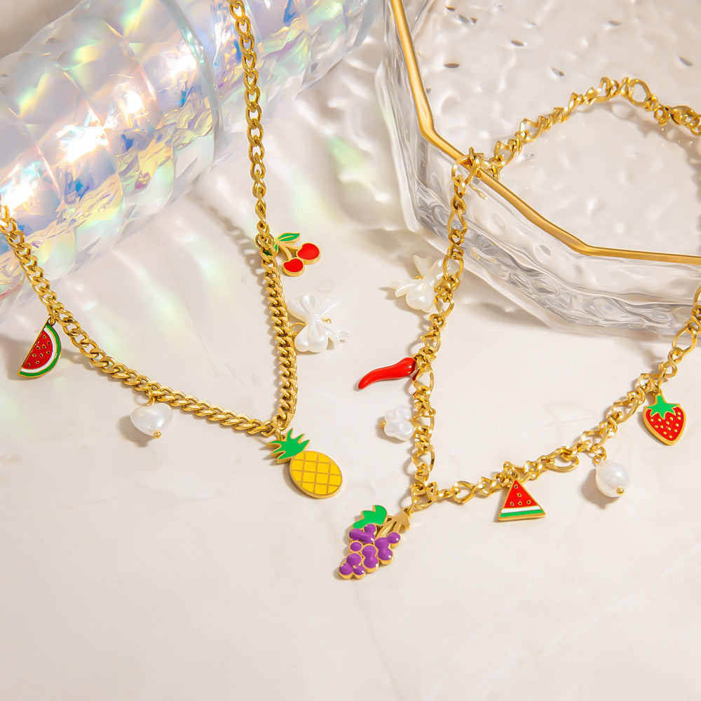 Elegant Stainless Steel Fruit Pendant Necklace for Women