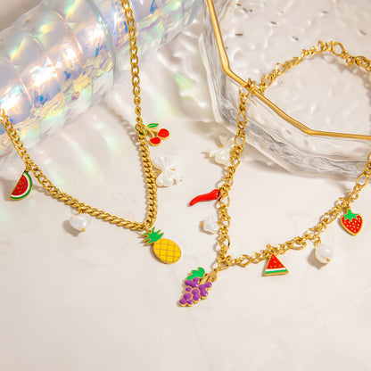 Elegant Stainless Steel Fruit Pendant Necklace for Women