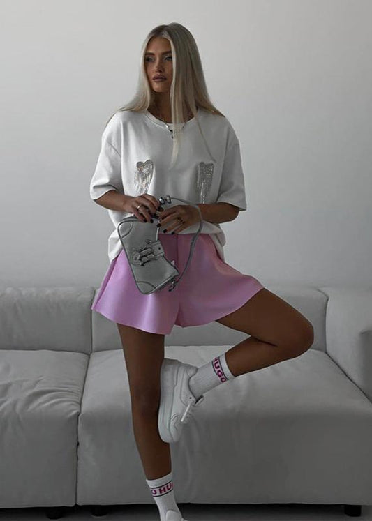 Embellished Cotton T Shirt With Rhinestone Wings