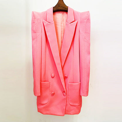 Double Breasted Longline Blazer Stylish Casual Coat