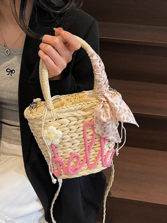 Trendy Beach Tote Bag With Letter Decoration And Scarf