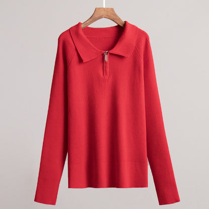 Casual Polo Neck Knitted Sweater Comfortable All-Season Wear