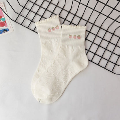 Rufia - Strawberry &amp; Heart Pattern Crew Socks
