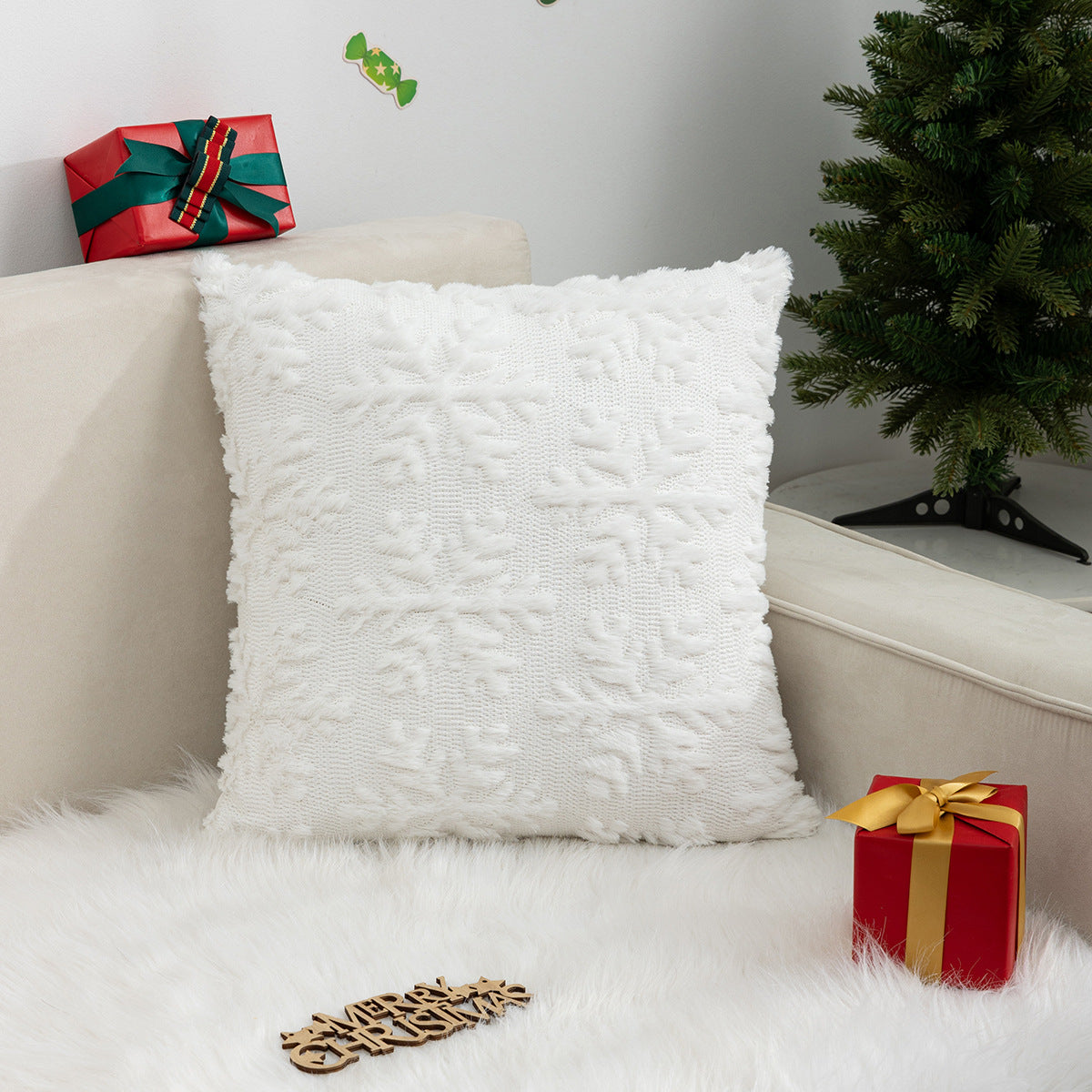Soft Christmas Tree Snowflake Square Cushion Covers