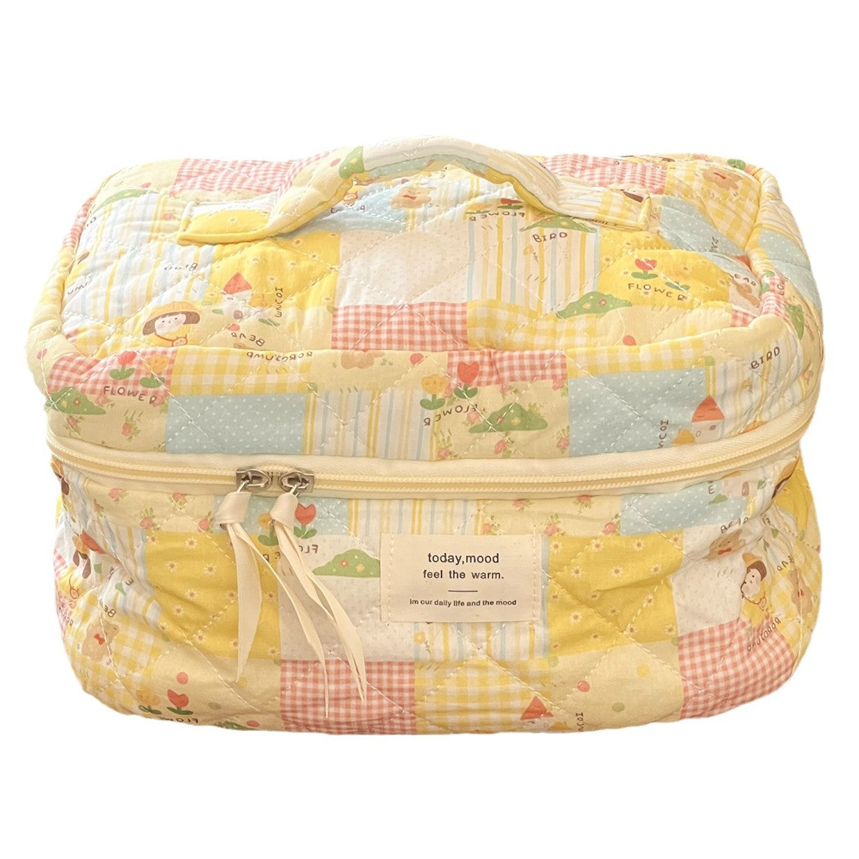 Sweet Girl Quilted Makeup Bag Large Capacity Portable Handheld Travel Pouch