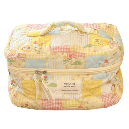 Sweet Girl Quilted Makeup Bag Large Capacity Portable Handheld Travel Pouch