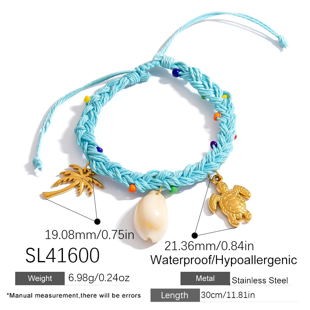 Bohemian Adjustable Shell and Starfish Pendant Bracelet