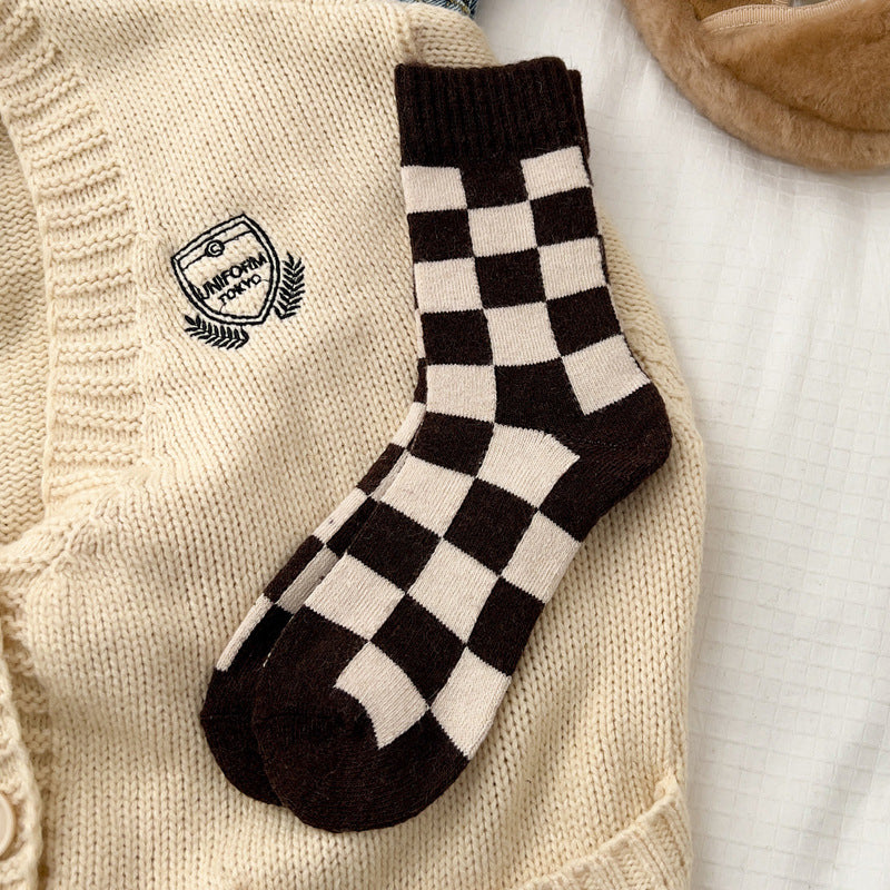 Color Block Plaid Thicken Warm Winter Socks