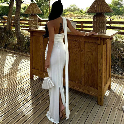 Chic Solid Color Halter Neck Dress With Backless Design