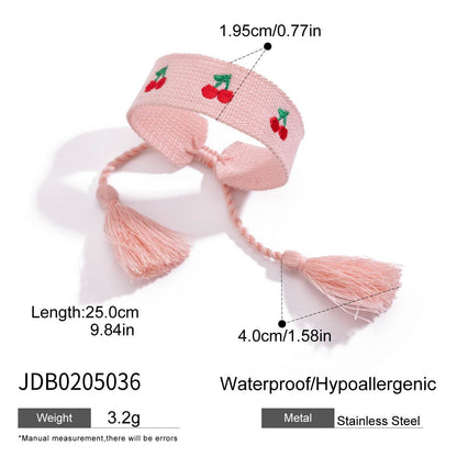Cute Letter Print Braided Tassel Bracelet