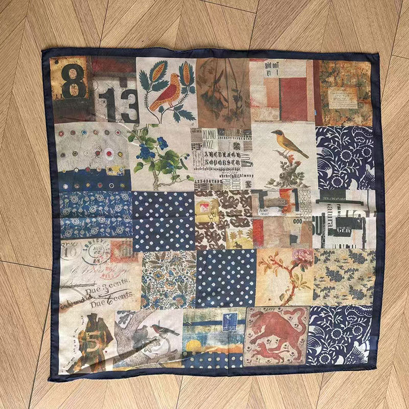 Vintage Collage Print Silk Square Scarf