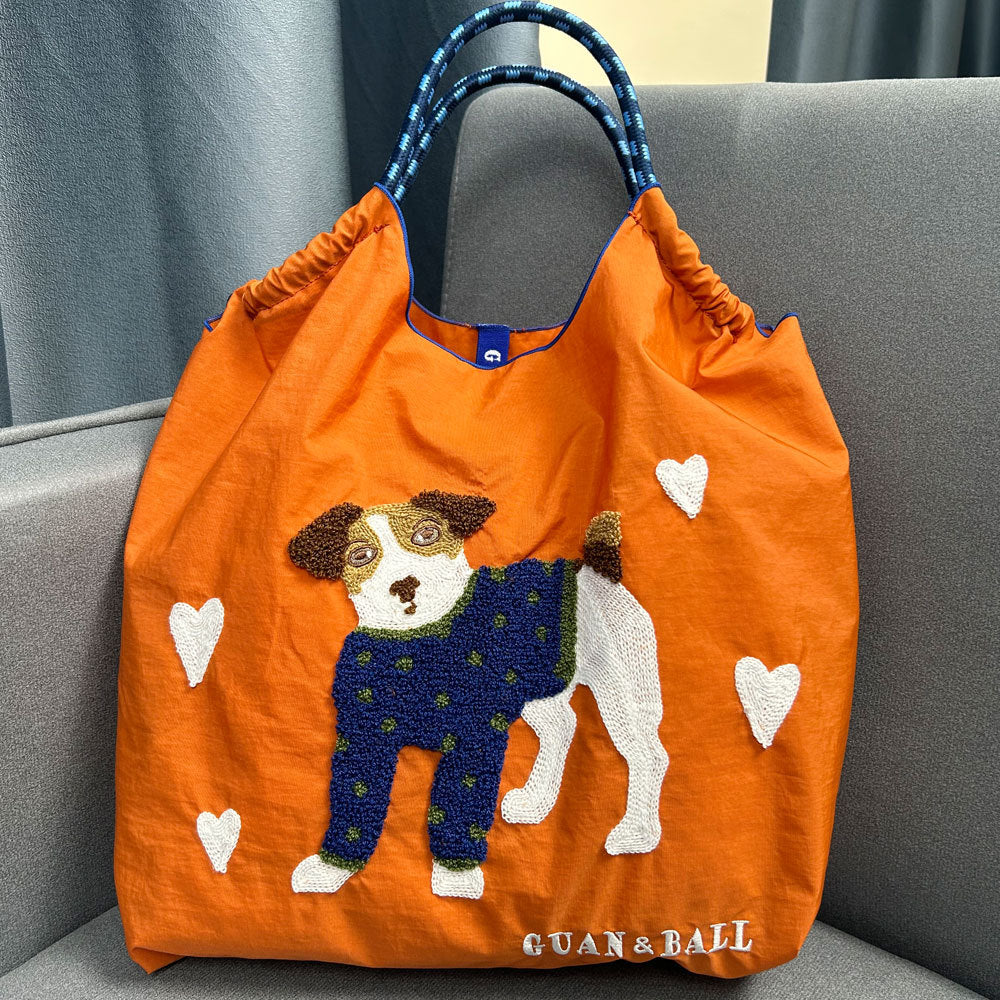Plush Dog Embroidered Largr Capacity Shopping Bga