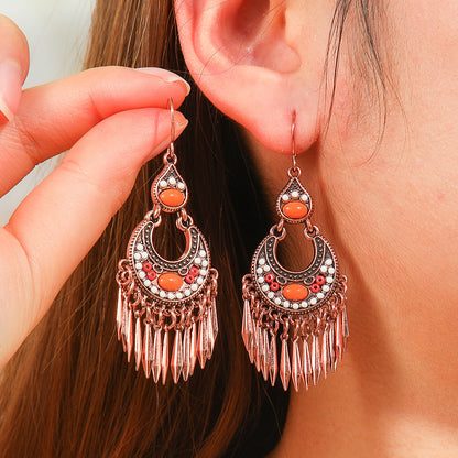 Bohemian Tassel Drop Earrings Colorful Ethnic Jewelry Set