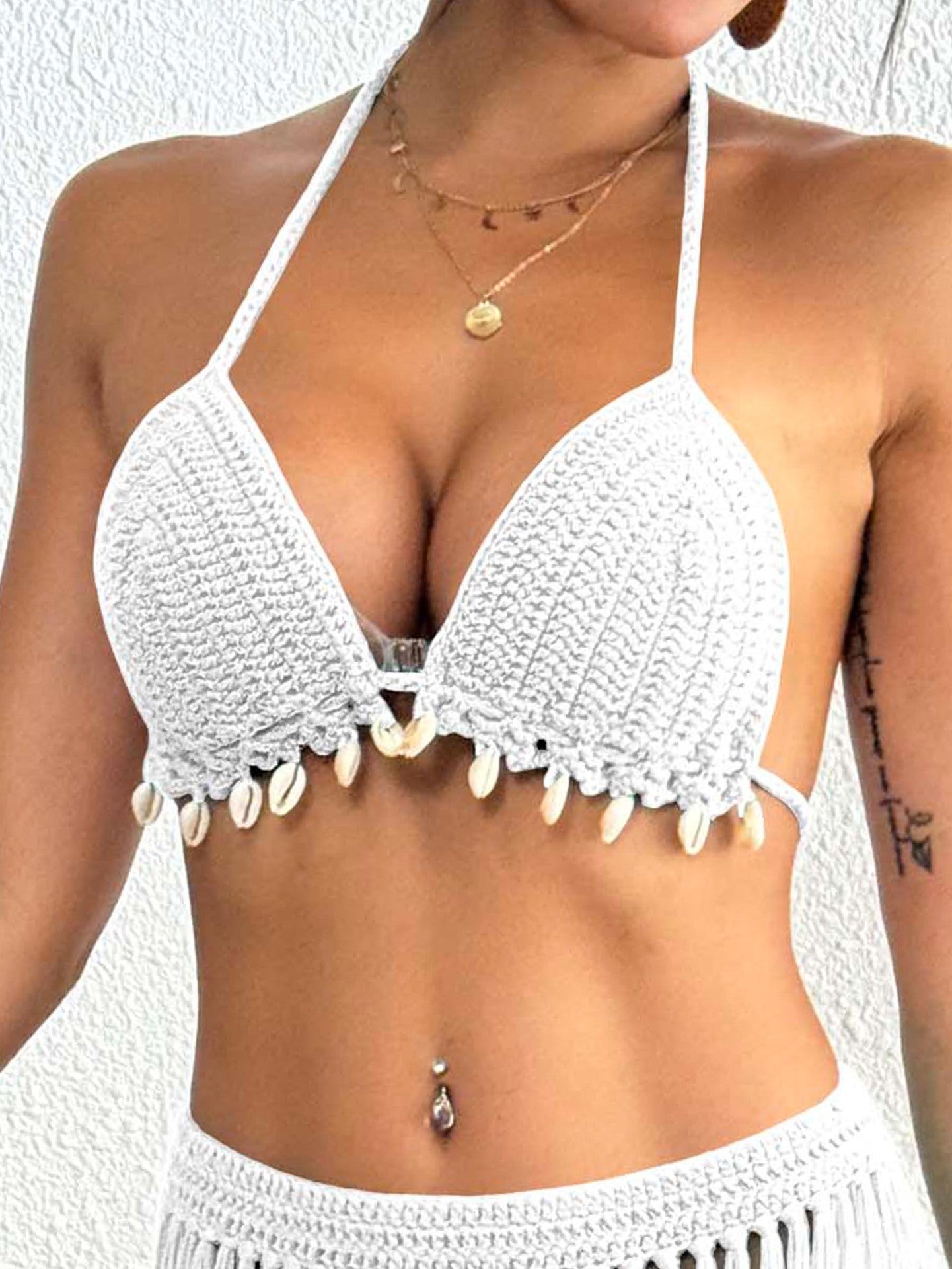 Women'S Handmade Shell Stitch Bikini Top Cover-Up