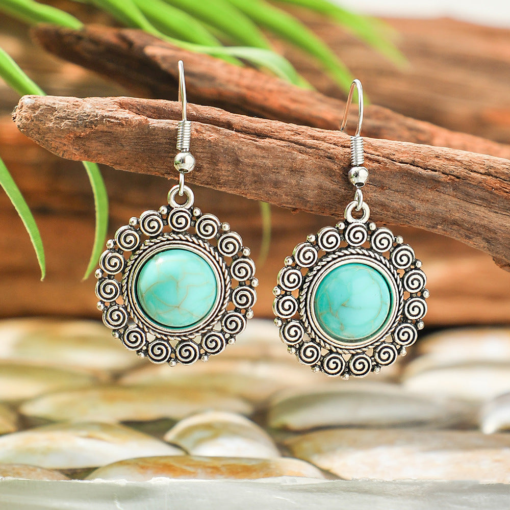 Bohemian Turquoise Teardrop Earrings Vintage Alloy Geometry