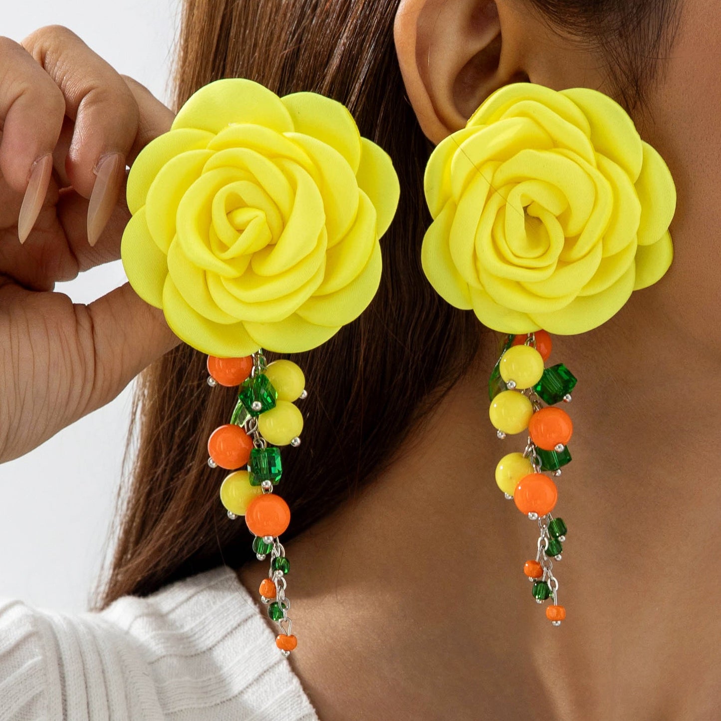 Chic Camellia Flower Acrylic Tassel Earrings
