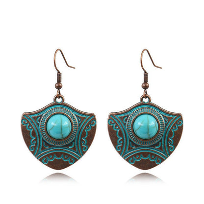 Vintage Floral Leaf Design Turquoise Alloy Earrings