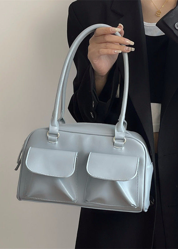 Structured Vegan Leather Shoulder Bag With Front Pouches
