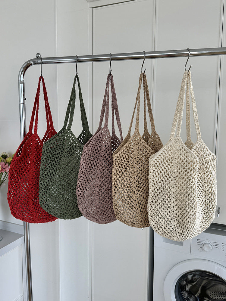 Large Capacity Hollow Cotton Rope Bag Casual Fashion Shoulder Bag