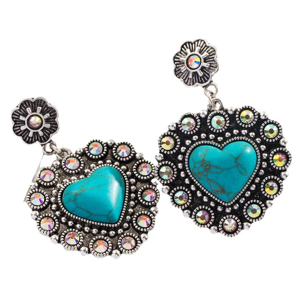 Trendy Heart-Shaped Turquoise Drop Earrings