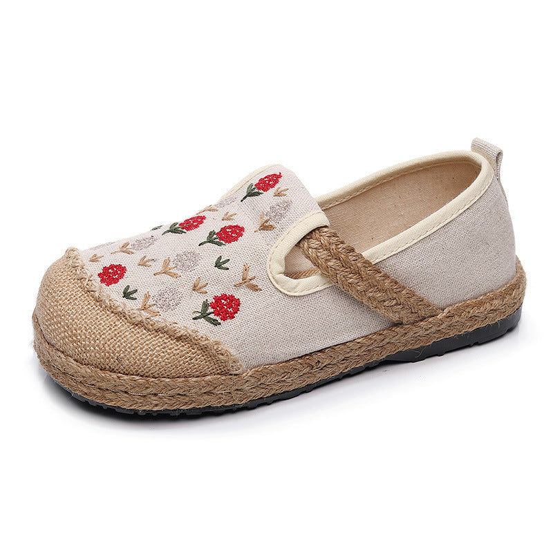 New Women'S Embroidered Linen Flat Shoes
