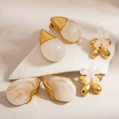 French Style Stainless Steel Flower Drop Earrings