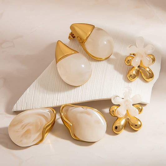 French Style Stainless Steel Flower Drop Earrings
