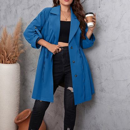Plus Size Solid Color Longline Blazer With Belt