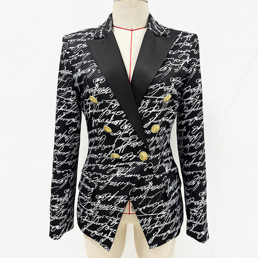 Letter Print Tailored Blazer Jacket