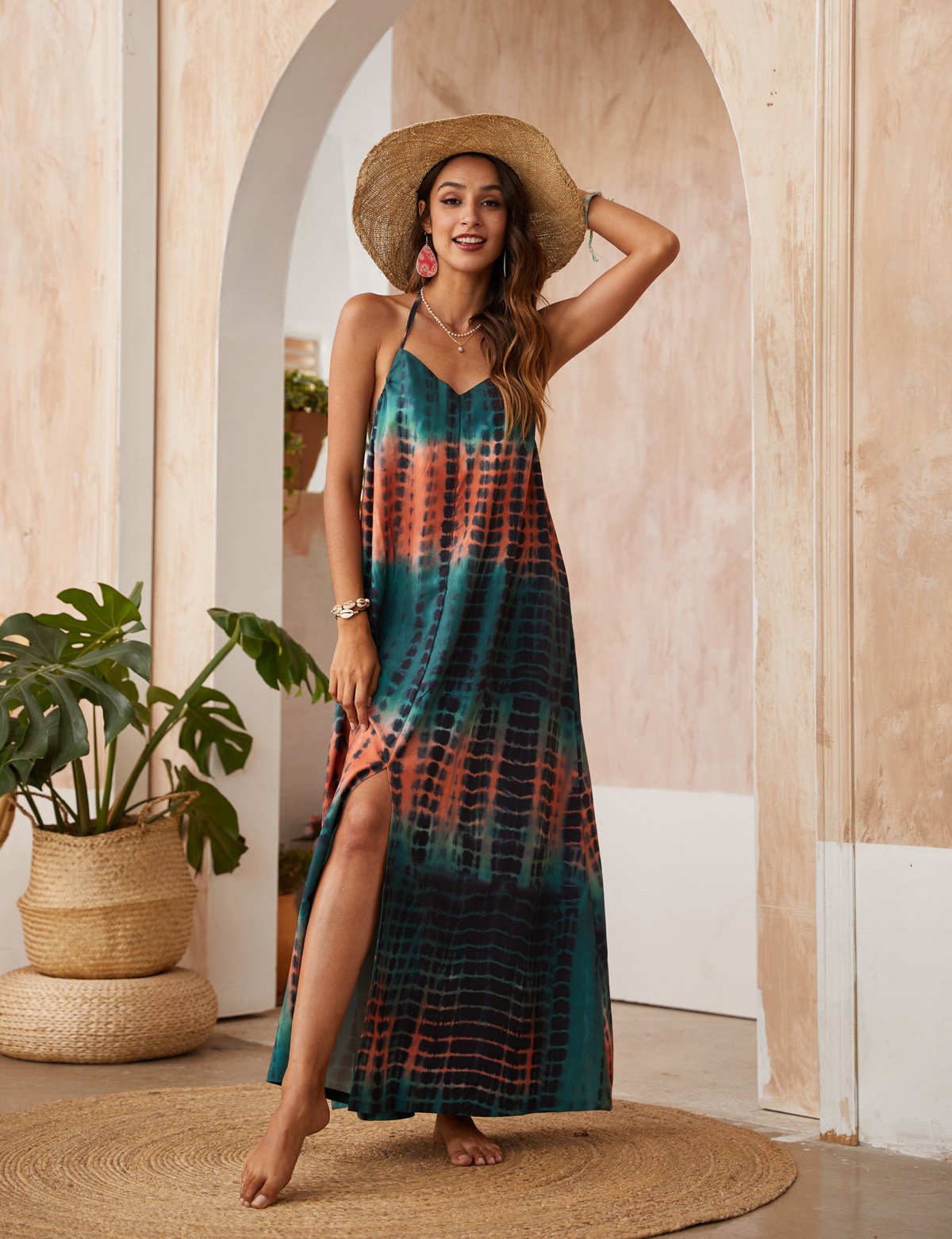 Bohemia Style Floral Summer Sling Dress Sexy V-Neck Print Dress Beach Dress