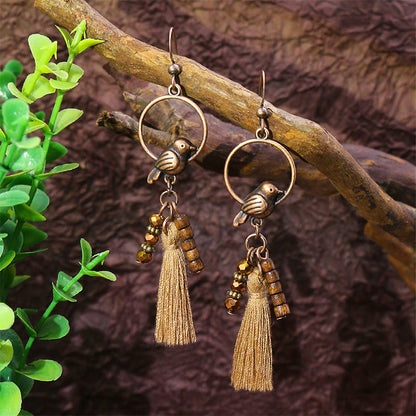 Retro Water Drop Shape Wooden Earrings Handcrafted with Tassels