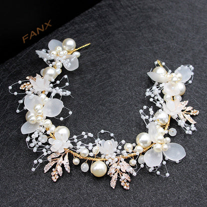 Bridal Pearl Handcrafted Wrist Flower and Headband Set