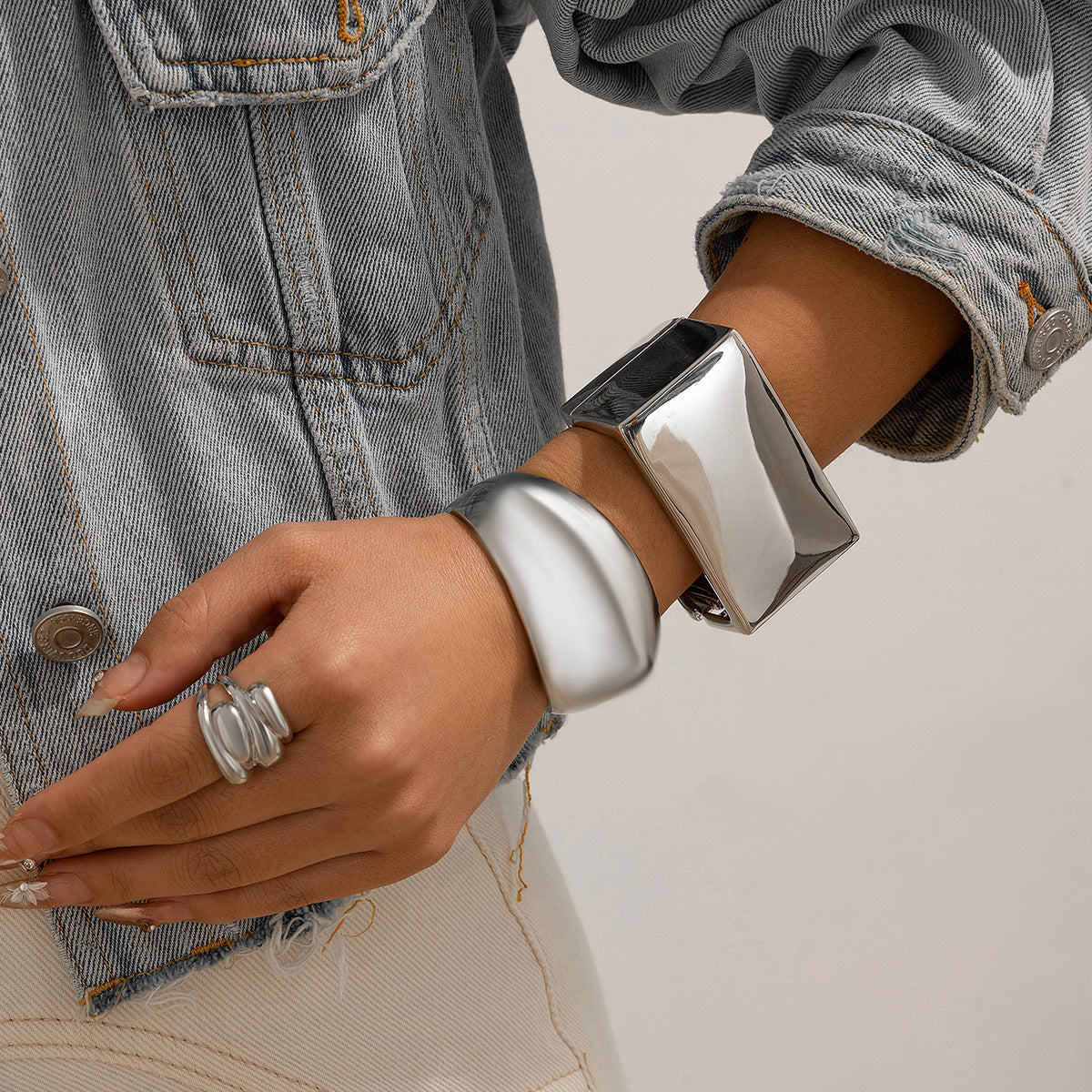Trendy Irregular Shiny Metal Wide Cuff Bracelet