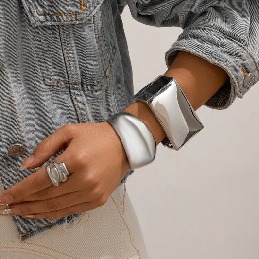 Trendy Irregular Shiny Metal Wide Cuff Bracelet