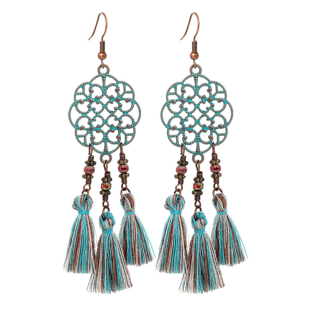 Bohemian Style Gemstone Tassel Earrings for Women