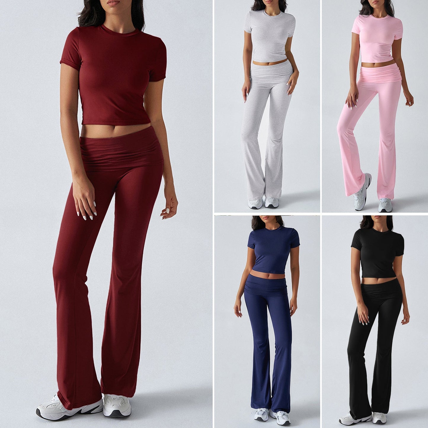 Casual Solid Color Slim Fit T-Shirt and Pants Set