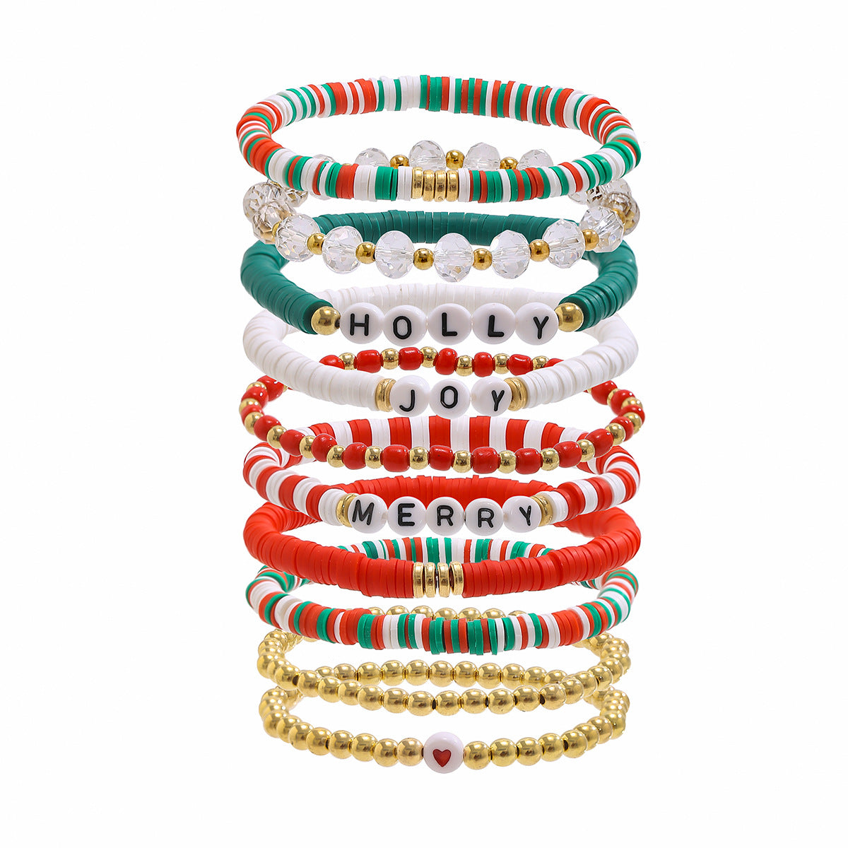 Christmas Themed Polymer Clay Bead Bracelet Set