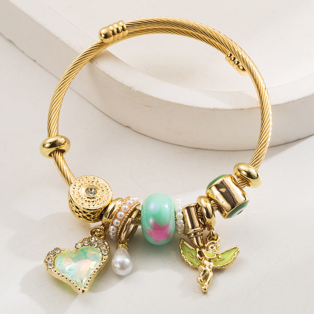 Angel Heart Alloy Beaded Bracelet Stainless Steel Women's Bracelet
