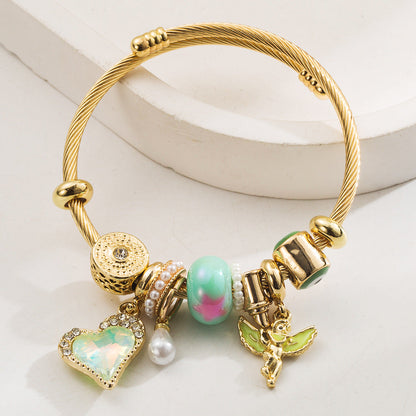 Angel Heart Alloy Beaded Bracelet Stainless Steel Women's Bracelet