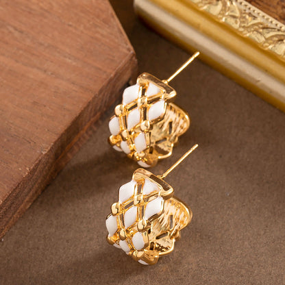 Trendy Geometric Letter C Earrings Stylish Casual Alloy With 925 Silver Posts
