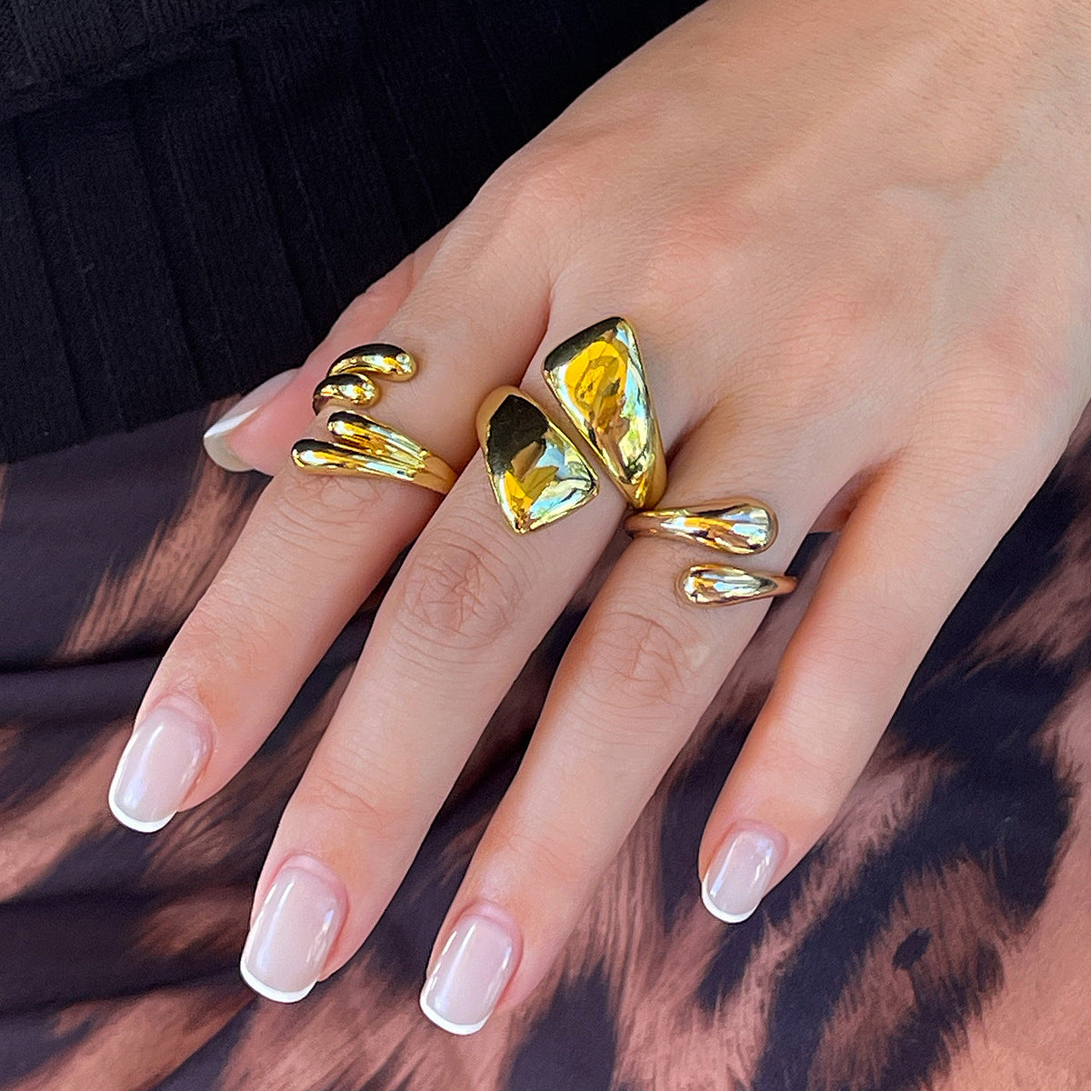 Trendy Geometric Metal Drop Rings For Women