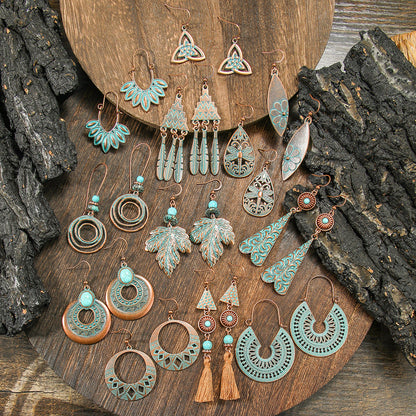 Bohemian Vintage Long Tassel Earrings Floral Design Zinc Alloy Jewelry