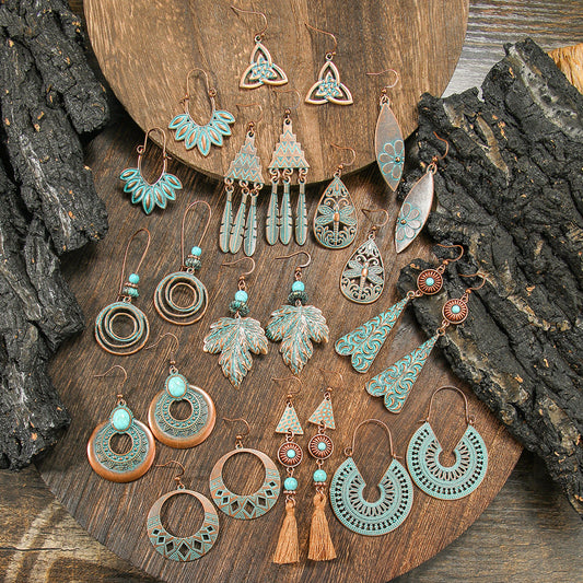 Bohemian Vintage Long Tassel Earrings Floral Design Zinc Alloy Jewelry